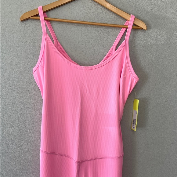 Bubblegum Pink Ribbed One-Piece Workout Bodysuit Unitard All In Motion Women 1X - Picture 2 of 5